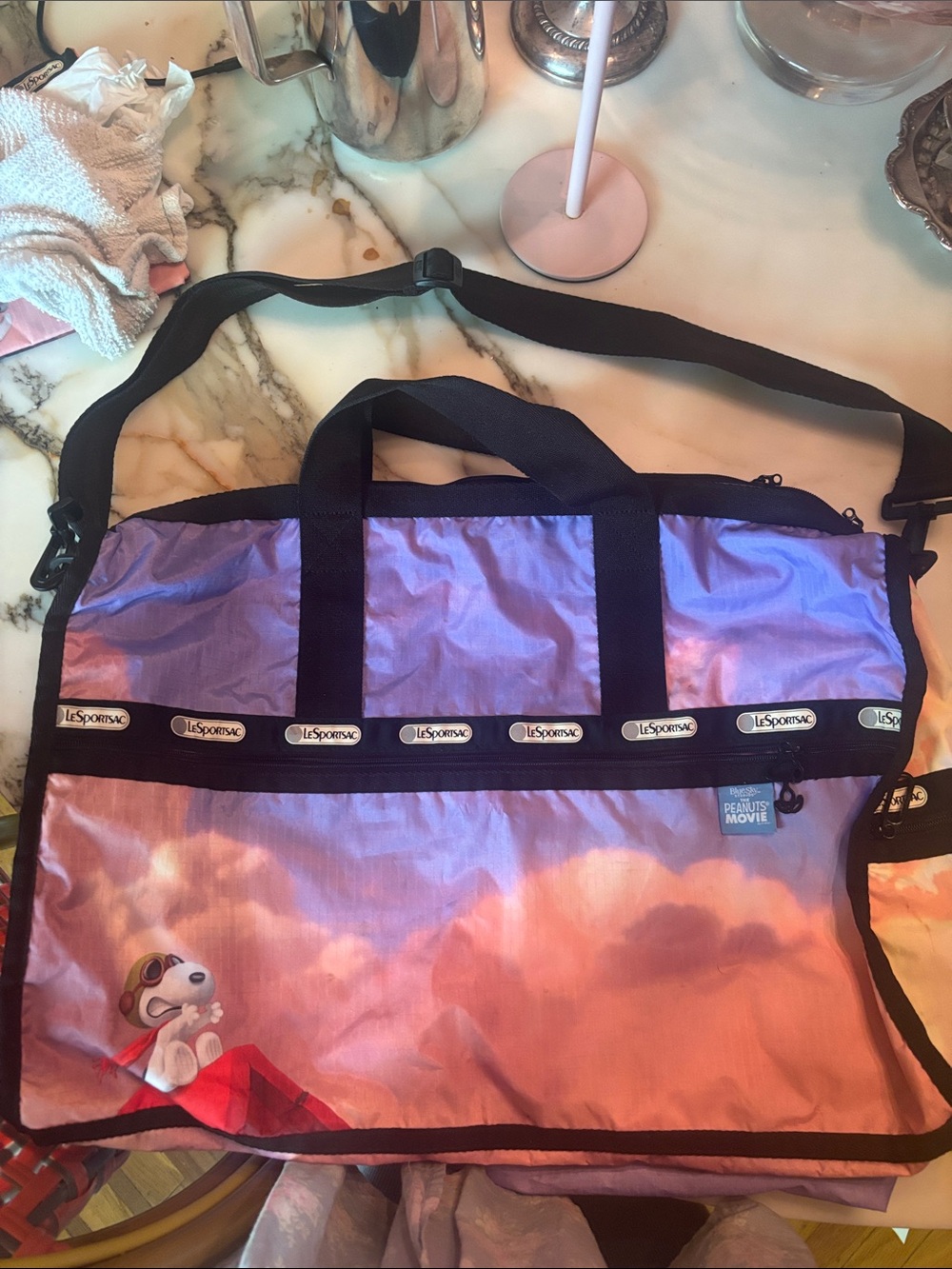 LeSportsac Purple and Pink Snoopy Travel Bag - Picture 2 of 10